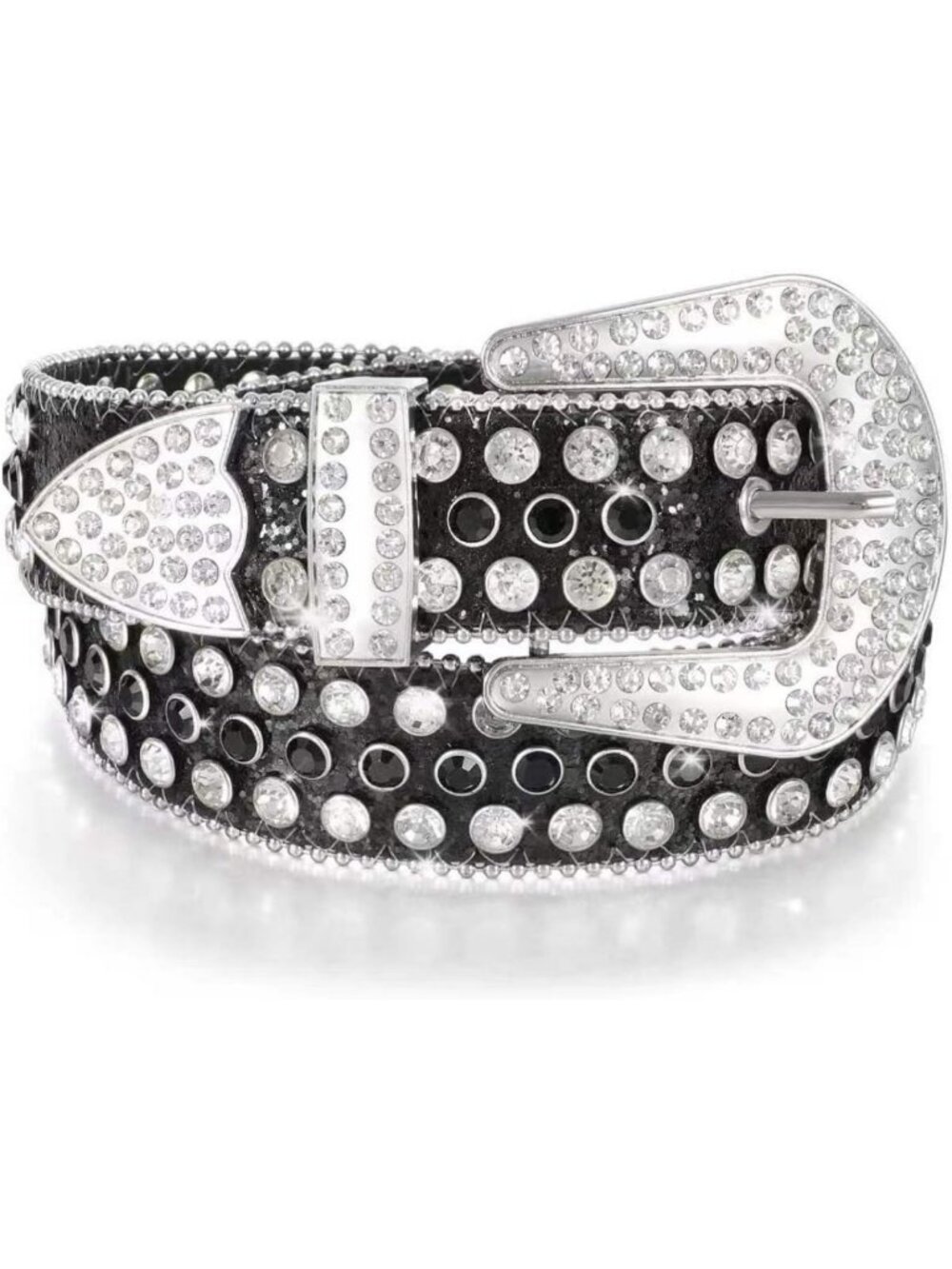 Rhinestone Bling Studded Leather Belts for Men & Women - 1.5" Fashion Buckle